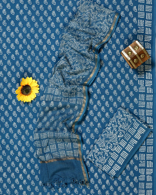 Indigo Buti Hand Block Print Cotton Suit with Kota Doria Zari Dupatta – Unstitched 3 Piece Suit Material 17eh5u1InO8SDv-00WQ-4Q0RIS4OjiXpi_w2000