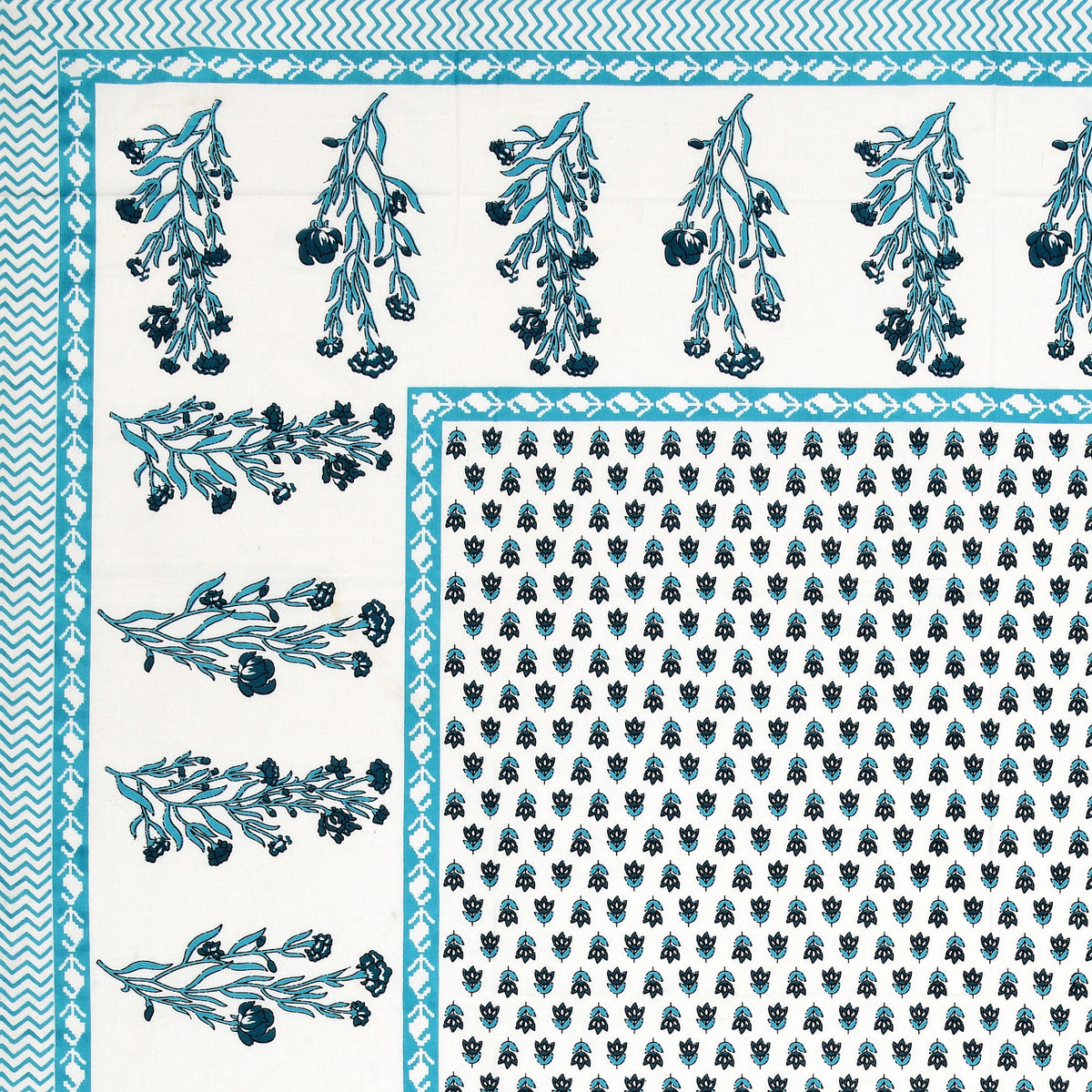 Elora Aqua Buti Border Murugan cotton single bedsheet 60x90 with pillow cover – aqua – wholesale Jaipur – view 3
