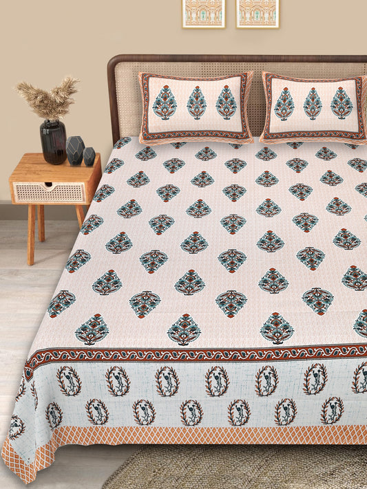 Srishti Textile Jaipuri Cotton King Bedsheet | Floral Print