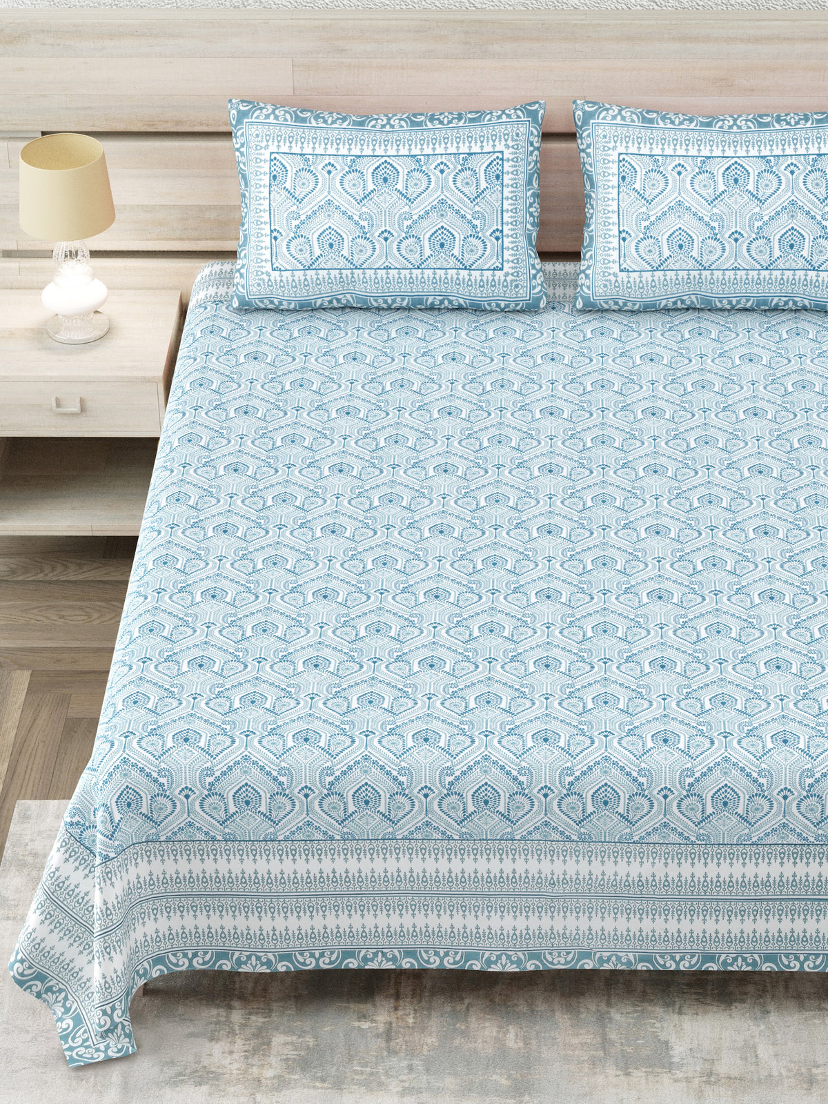 Avantika Sky Blue Ogee Trellis Cotton King Bedsheet 108x108 With 2 Pillow Covers Bedsheet 181uS9TzAeNGrgq4bXiPWjXL_t1pZPYzZ_w2000