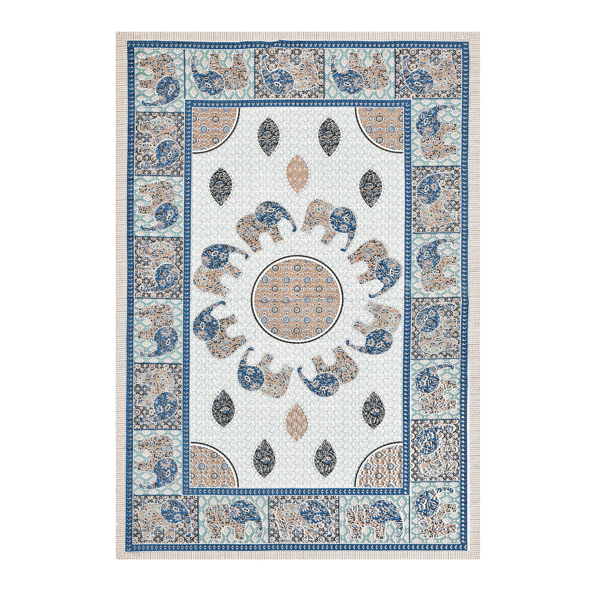 Elora Blue Elephant Mandala Murugan cotton single bedsheet 60x90 with pillow cover – blue – wholesale Jaipur – view 4