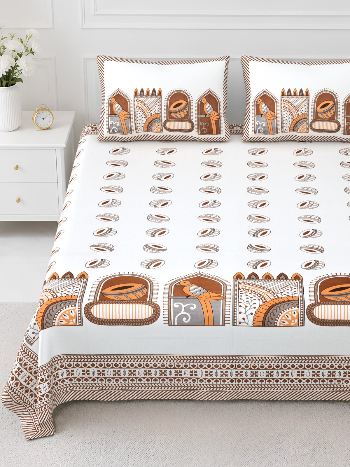 Elite Rust Mughal Arch Cotton Double Bedsheet 90x108 with 2 Pillow Covers Bedsheet 1856XzMVSRwAWjvGUP_Ughcun2i66QHaA_w2000