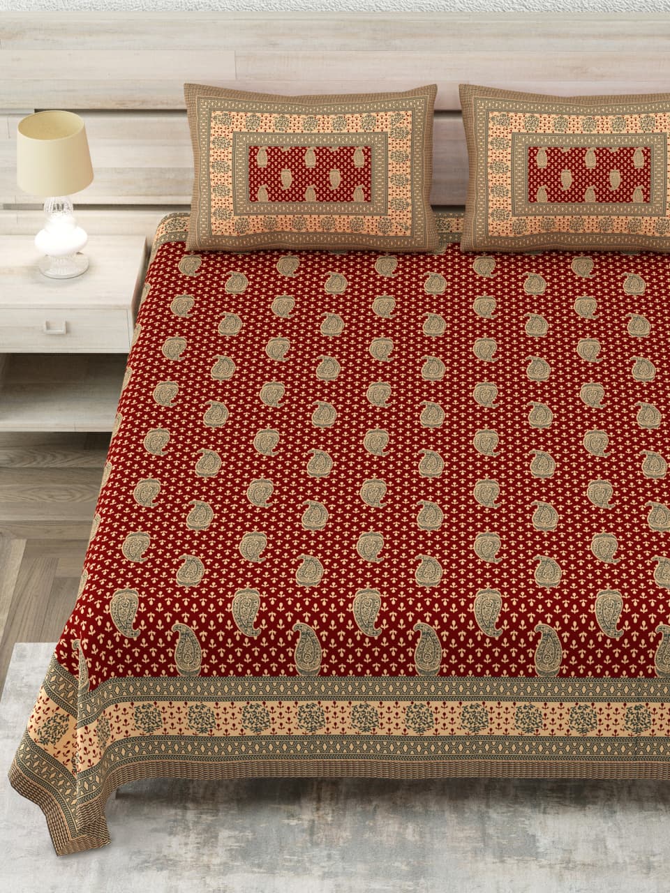 Royal Sanganer Red Booti Pure Cotton Double Bedsheet 90x108 with 2 Pillow Covers Bedsheet 18AsUg2-yGIKwGfgOES1ESEaMg6uWlDF4_w2000