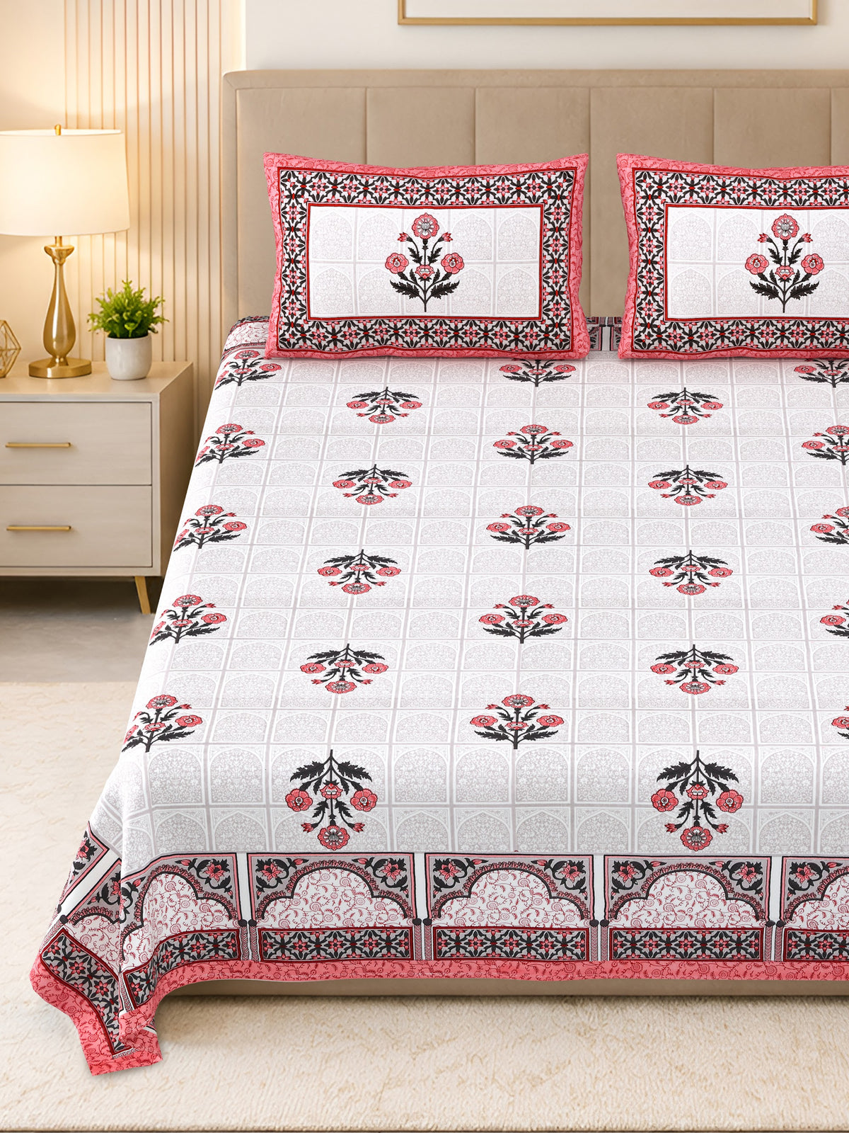 Kalashree Grey Pink Mughal Panel Premium Cotton Double Bedsheet 100x108 with 2 Pillow Covers Bedsheet 18DKuDQQfqXfoVvd-iF3MpGwqs3X_sOJt_w2000