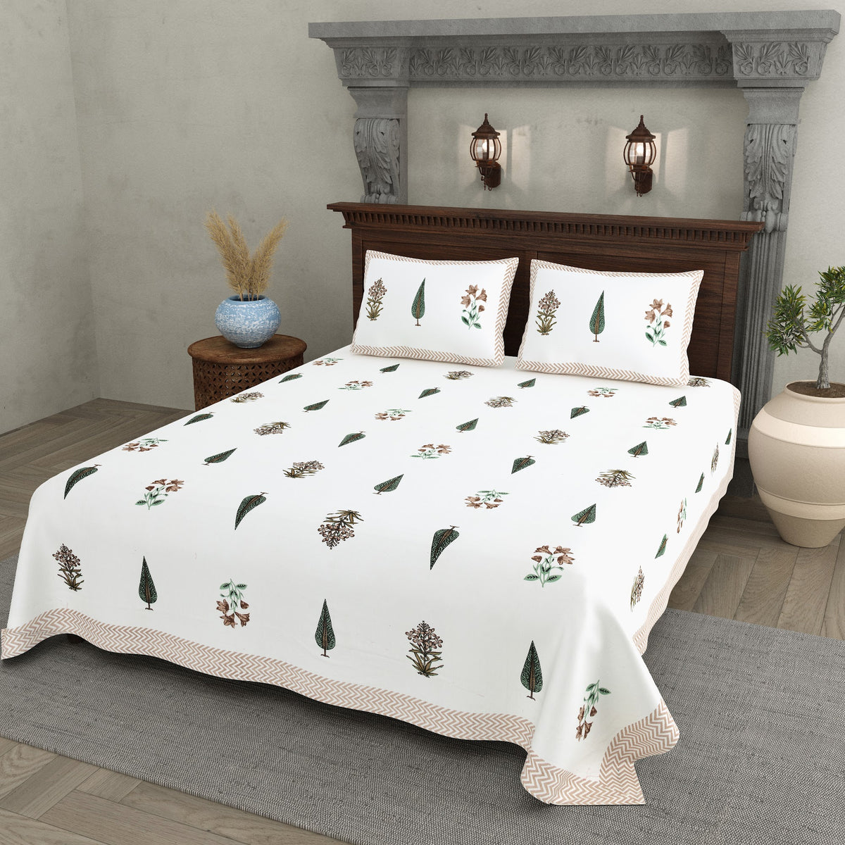 Moti Buta Beige Scatter Buta Cotton Double Bedsheet 90x108 with 2 Pillow Covers Bedsheet 18EALMsHgLVpteSjLwrSfGAj7UgmCq4zI_w2000