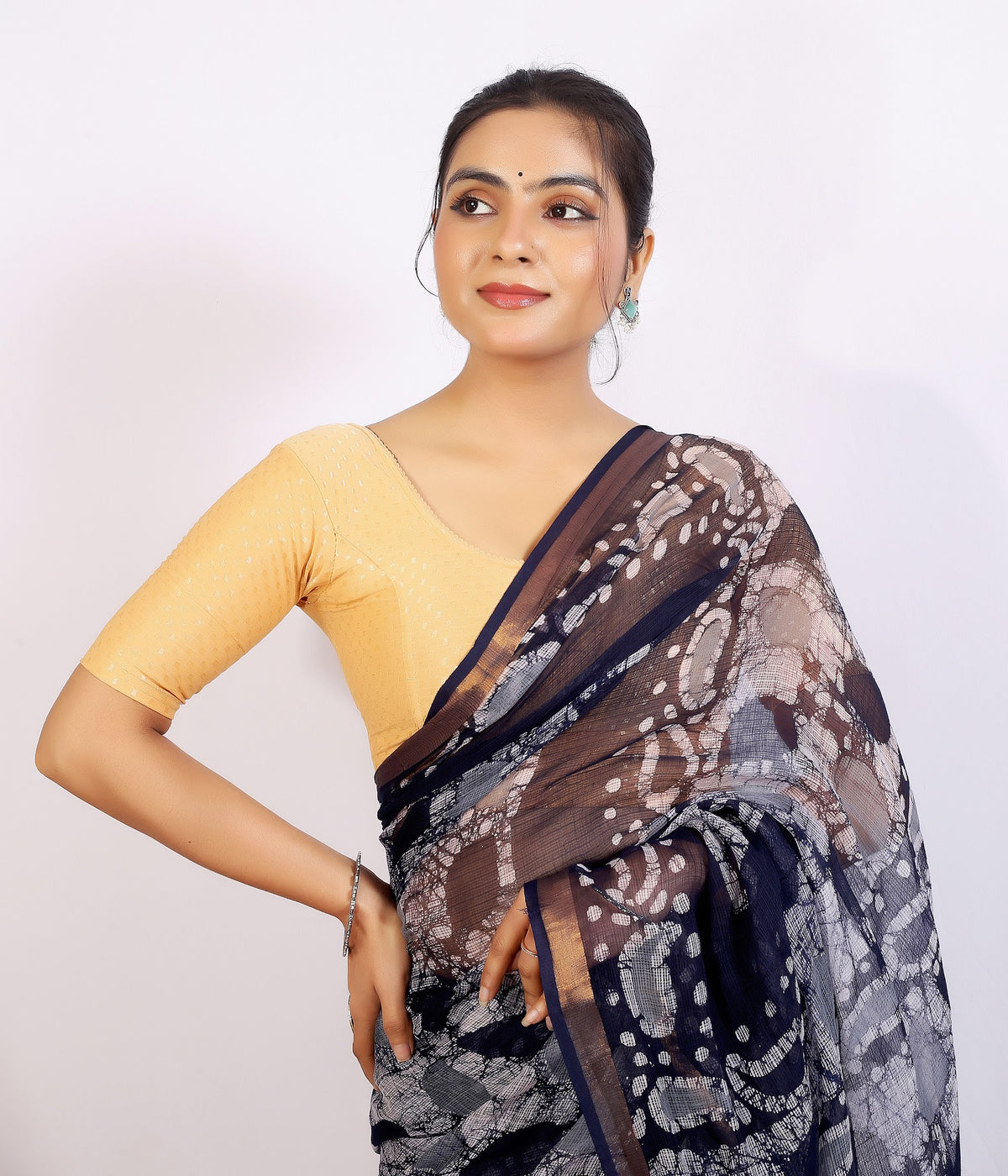Charcoal Floral Dabu Kota Doria Hand Block Print Saree with Blouse Saree 18L6BuFIz_MF7Pel1dzjZ0_2eZ55FNSus_w2000