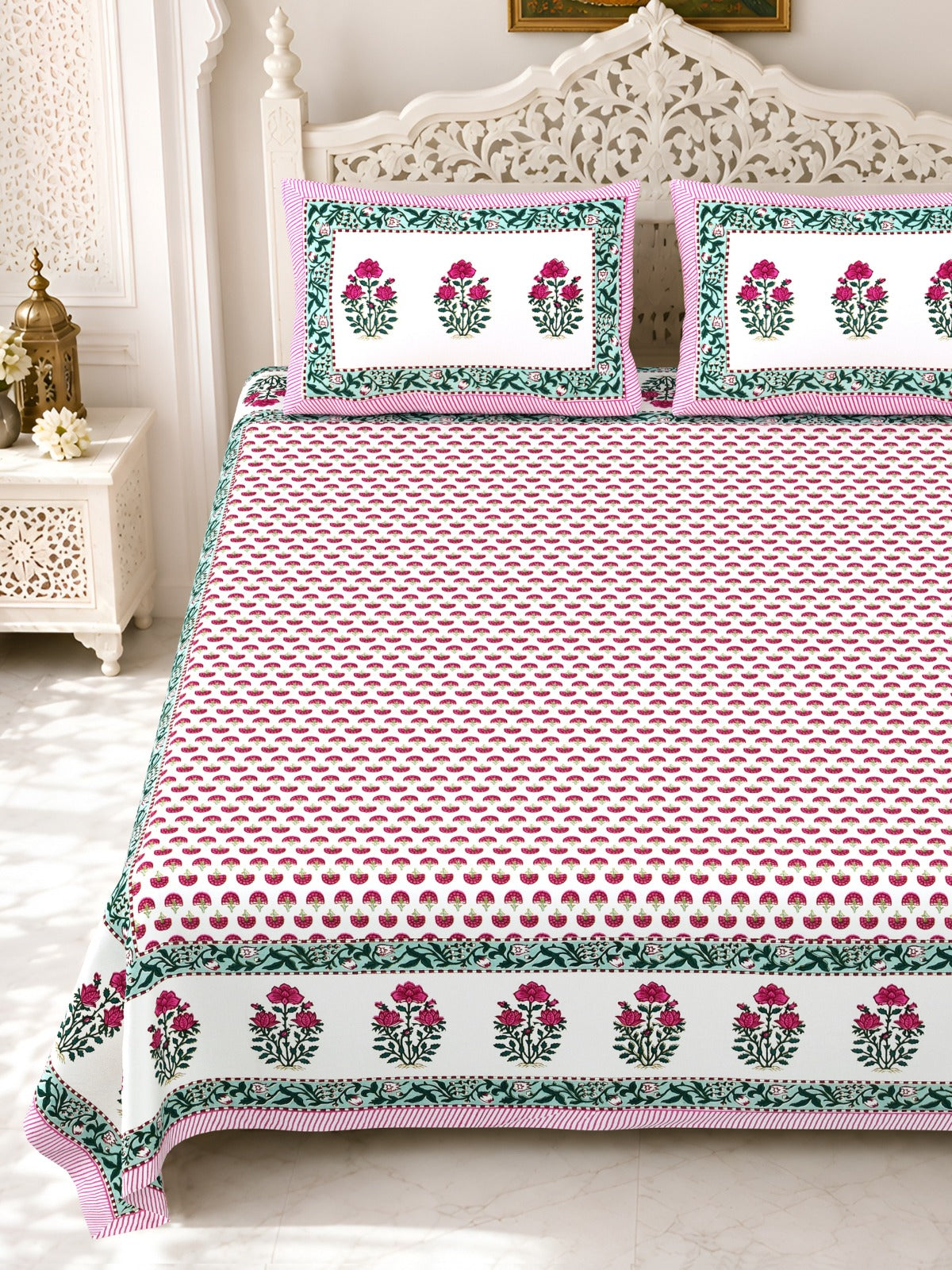 Premium Royal Block Pink Tulip Border Cotton Double Bedsheet 90x108 with 2 Pillow Covers Bedsheet 18RhmvC5qbBCLxYoXXjrizsh_h41oUNOQ_w2000