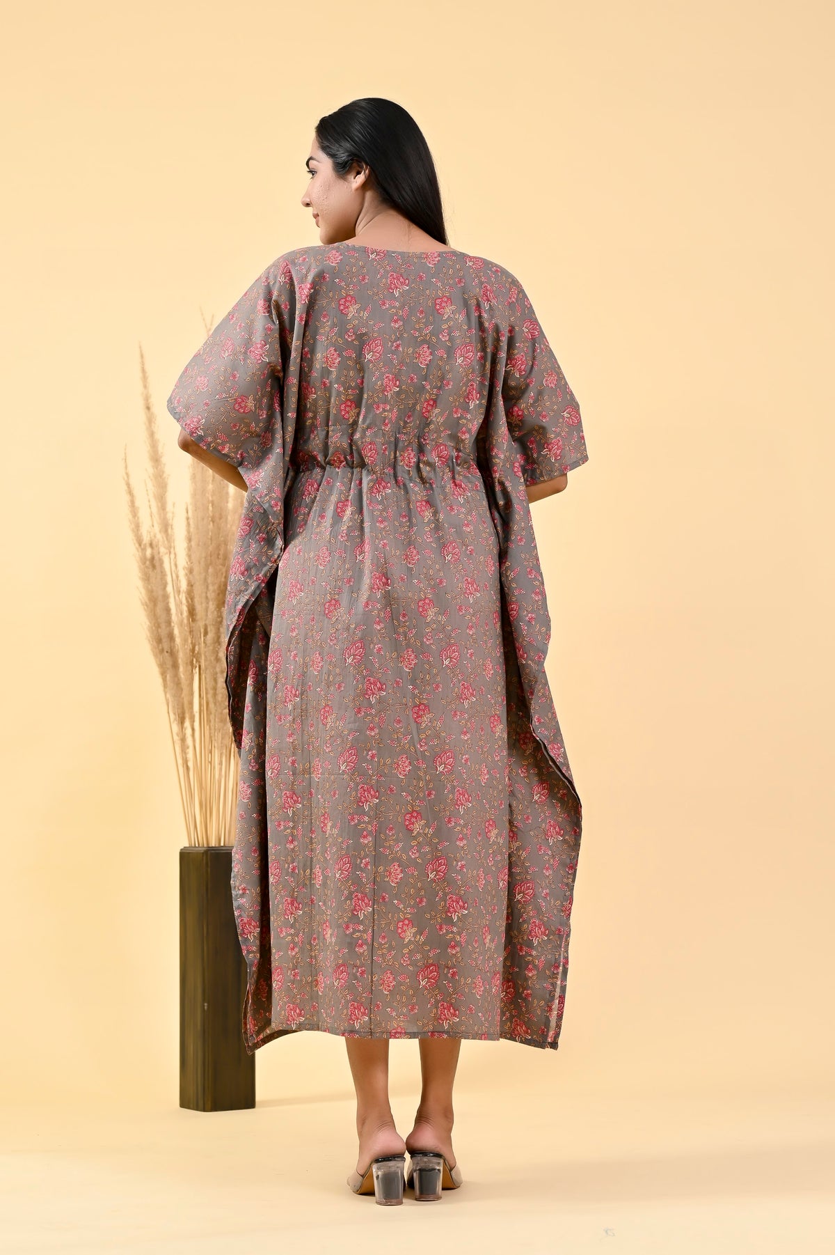 Mauve Floral long kaftan – make to order wholesale – view 2