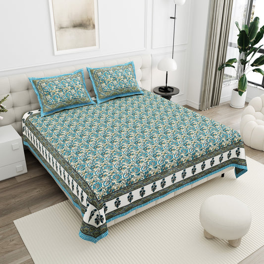 Haveli Sage Floral Jaal Cotton Double Bedsheet 90x108 with 2 Pillow Covers Bedsheet 18qOUVNWmNHqFnXzjHofCtzucsIFhvlDC_w2000