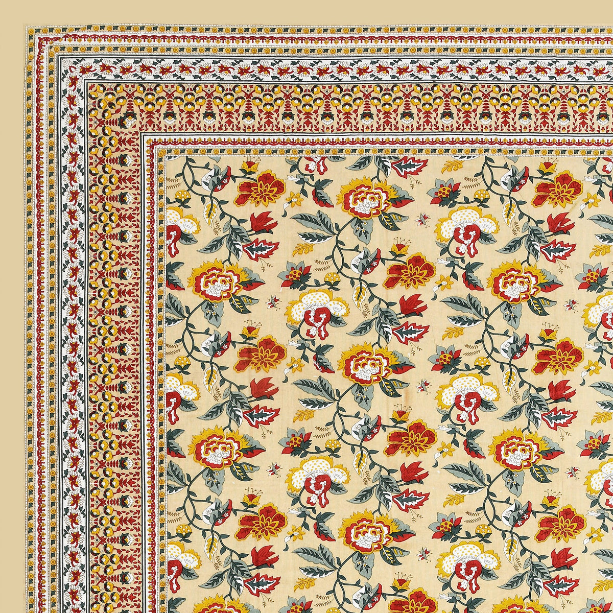 Cream Gulzar Floral pure cotton double bedsheet 90x108 – Unnati collection – view 4