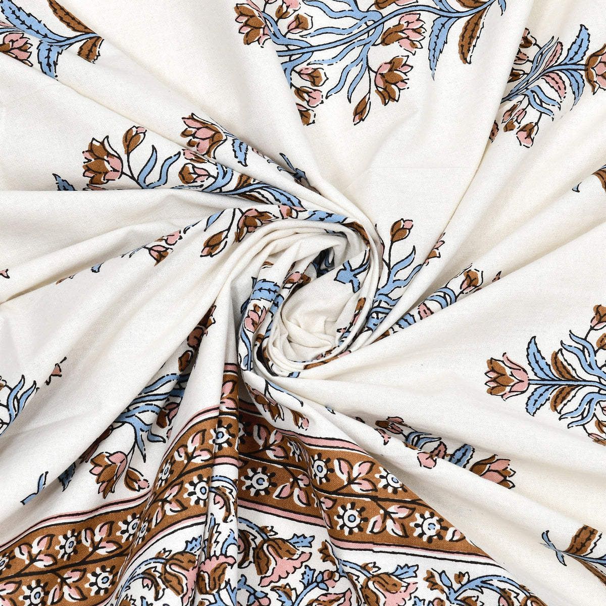 Elora Brown Border Mughal Buta Murugan cotton single bedsheet 60x90 with pillow cover – brown – wholesale Jaipur – view 6