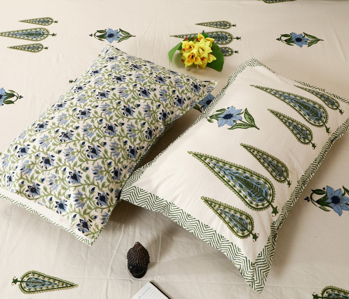 Prakriti Yuvraj Green Cypress Blue Flower Pure Cotton King Size Bedsheet 108x108 with 2 Pillow Covers Bedsheet 19PAf2YtcAeOAzqwMsZY-Acs77GS7lbxO_w2000