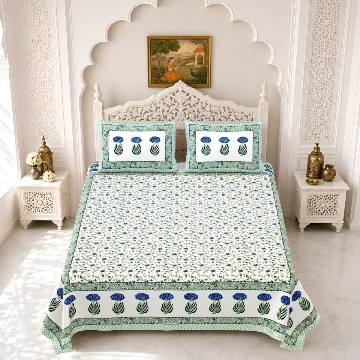 Premium Royal Block Blue Tulip Border Cotton Double Bedsheet 90x108 with 2 Pillow Covers Bedsheet 19WYJYH0k1iAzNHvhGCcnS3sJsXi94_kw_w2000