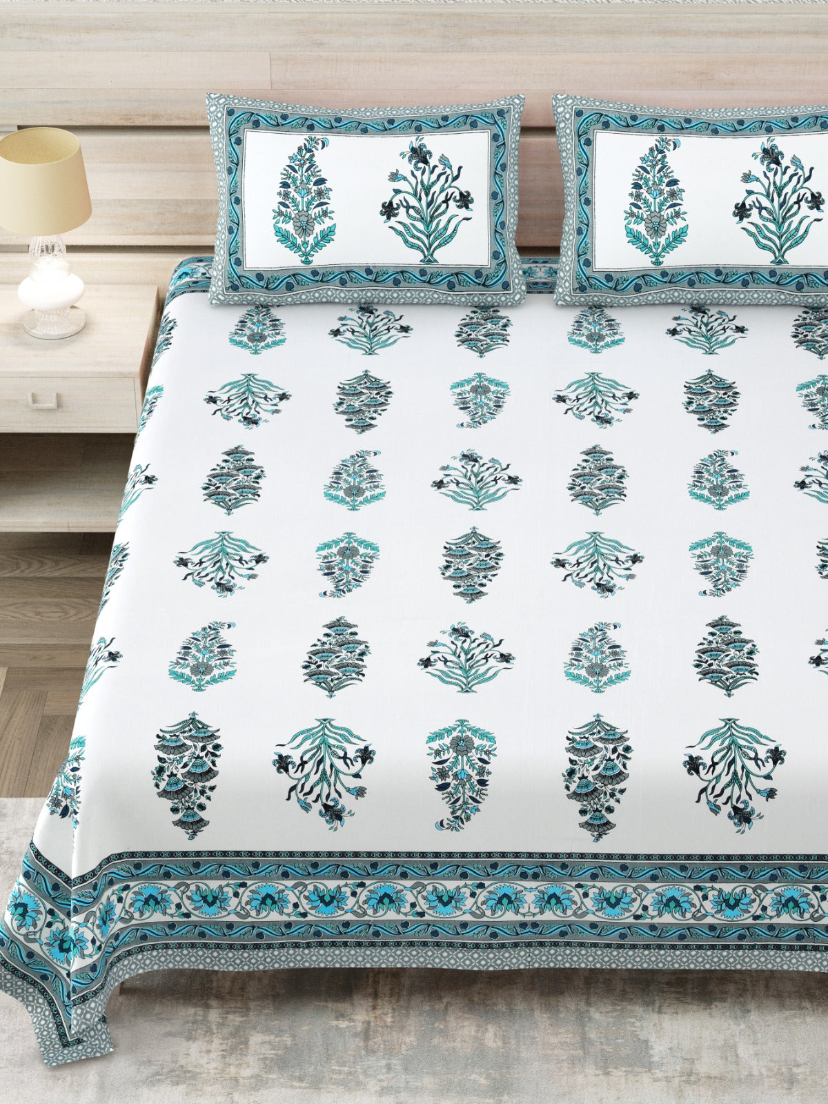 Avantika Teal Floral Buta Cotton King Bedsheet 108x108 With 2 Pillow Covers Bedsheet 19dbaZD-vB9_j_dEii7FPkeDEpT5NP9Br_w2000