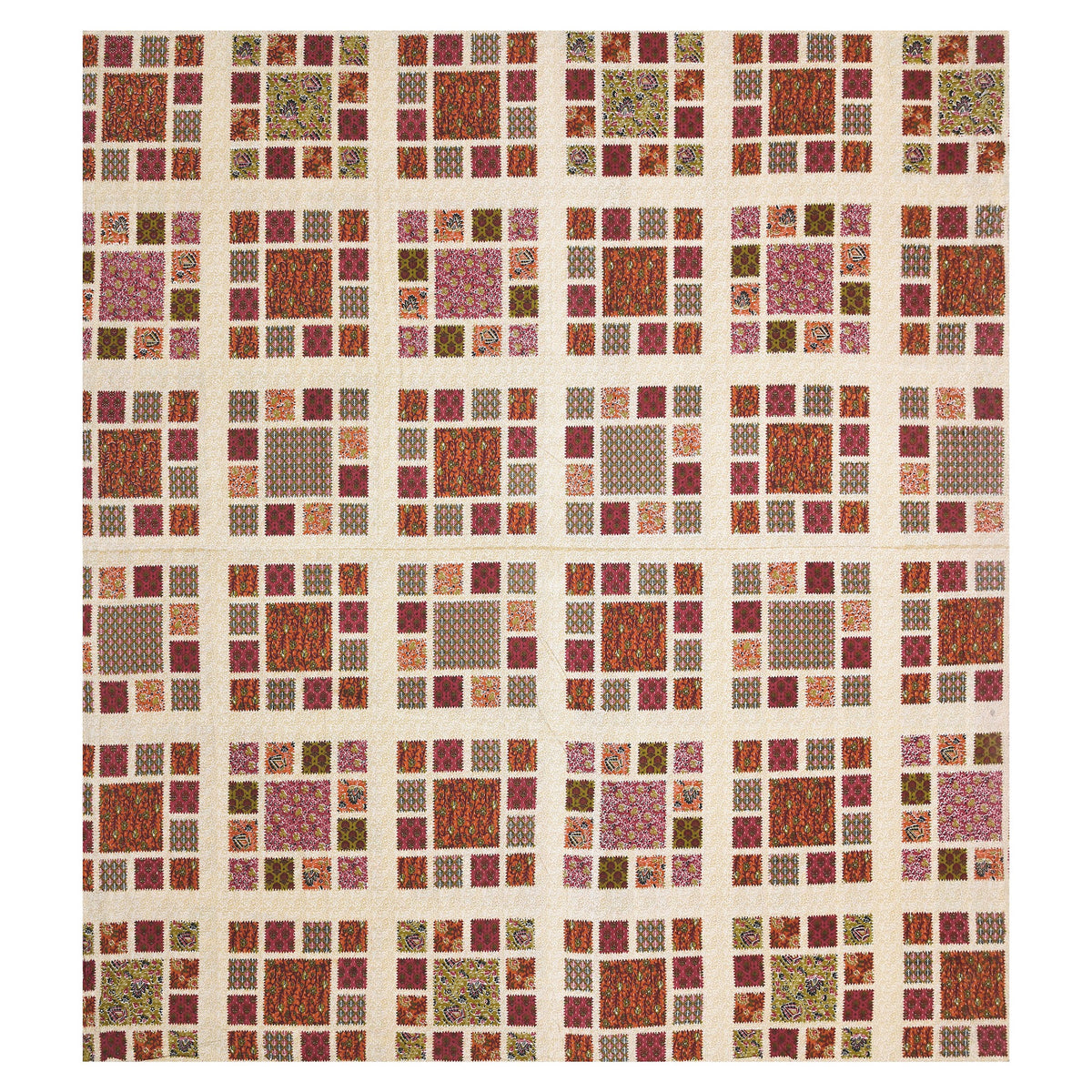 Kalashree Rust Patchwork Check premium cotton double bedsheet 100x108 with 2 pillow covers – rust and multicolour – wholesale Jaipur – view 4