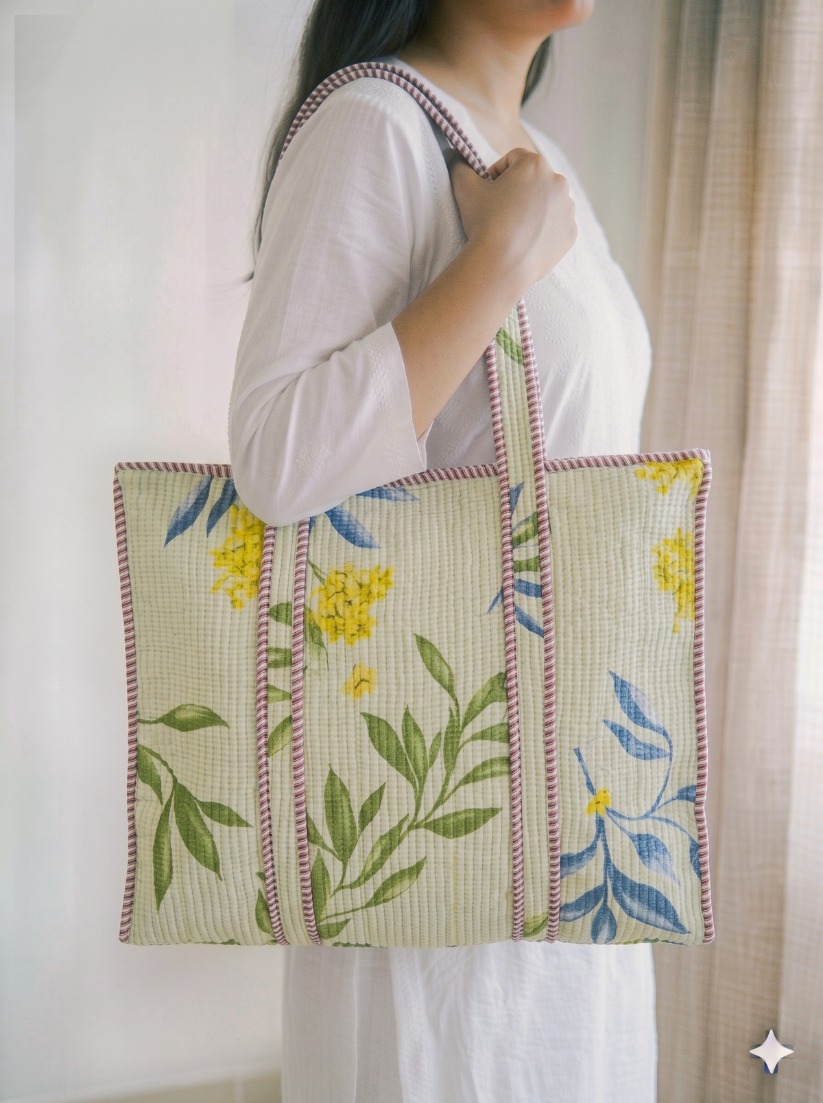 Jaipuri Printed Quilted Cotton Tote Bag | Malai Patti – Ivory Botanical | 18x18 inch | Zipper & Inside Pocket | Wholesale Tote Bag 19q4AgdzDUh5XaBoX4FFslC4W55NkCiYU_w2000