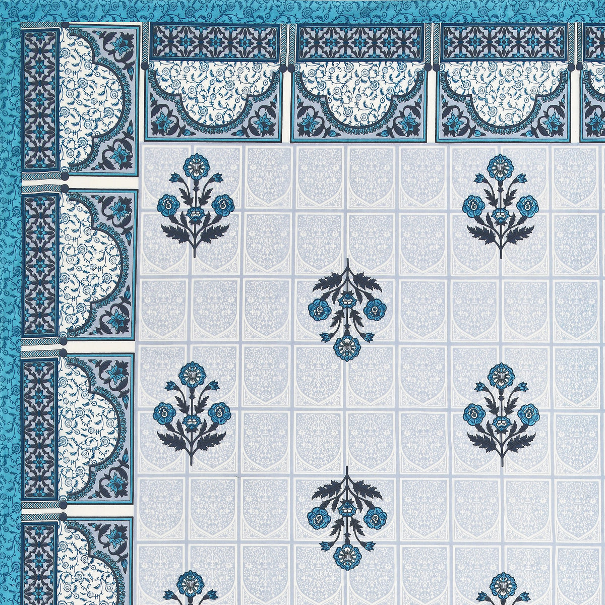Kalashree Teal Mughal Panel premium cotton double bedsheet 100x108 with 2 pillow covers – teal – wholesale Jaipur – view 3