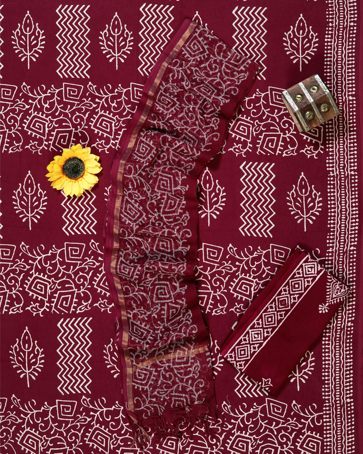 Rangeen Maroon Geometric Buta Hand Block Print Cotton Suit with Kota Doria Dupatta – Unstitched 3 Piece Suit Material 1A23ysJ5eRuc2lhhv5B8-l-aqV4RIw22S_w2000