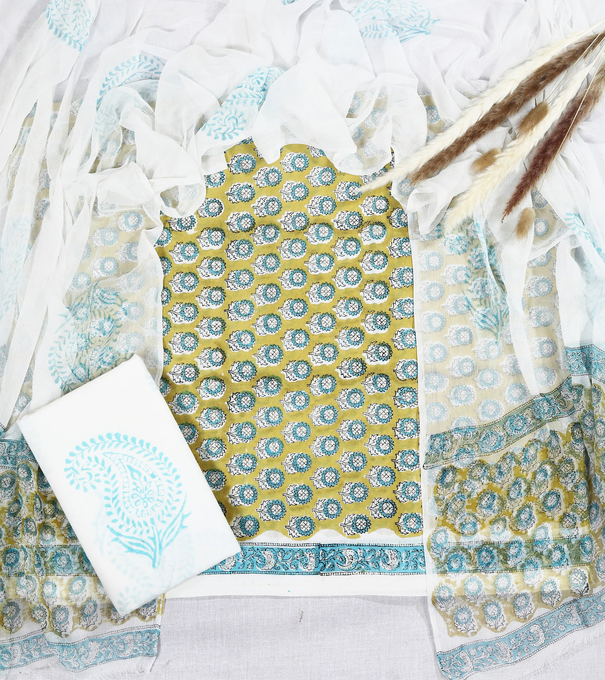 Gulnaar Olive Sky Buti Hand Block Print Cotton Suit with Chiffon Dupatta – Unstitched 3 Piece Suit Material 1AcxzK9ihWizqBzEK0eY755_HPQ6F0OkA_w2000