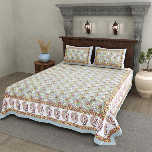 Haveli Beige Keri Border Cotton Double Bedsheet 90x108 with 2 Pillow Covers Bedsheet 1Ai09TMxtHeI3U_CMVb3TuY6yuDUE8j6p_w2000