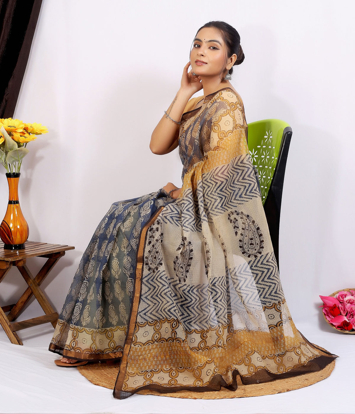 Grey Beige Dabu Buta Kota Doria Hand Block Print Saree with Blouse Saree 1AsSRj8uZotJJcM0KTSFys_Tbefq0M-9B_w2000