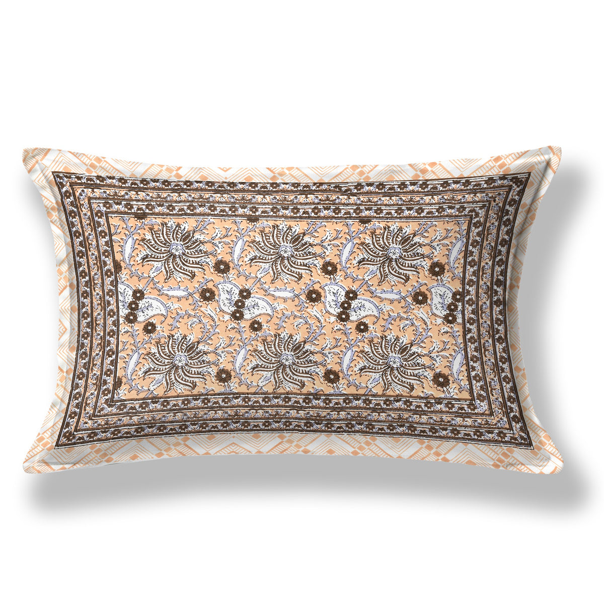 Elora Peach Kalamkari Floral Murugan cotton single bedsheet 60x90 with pillow cover – peach – wholesale Jaipur – view 2