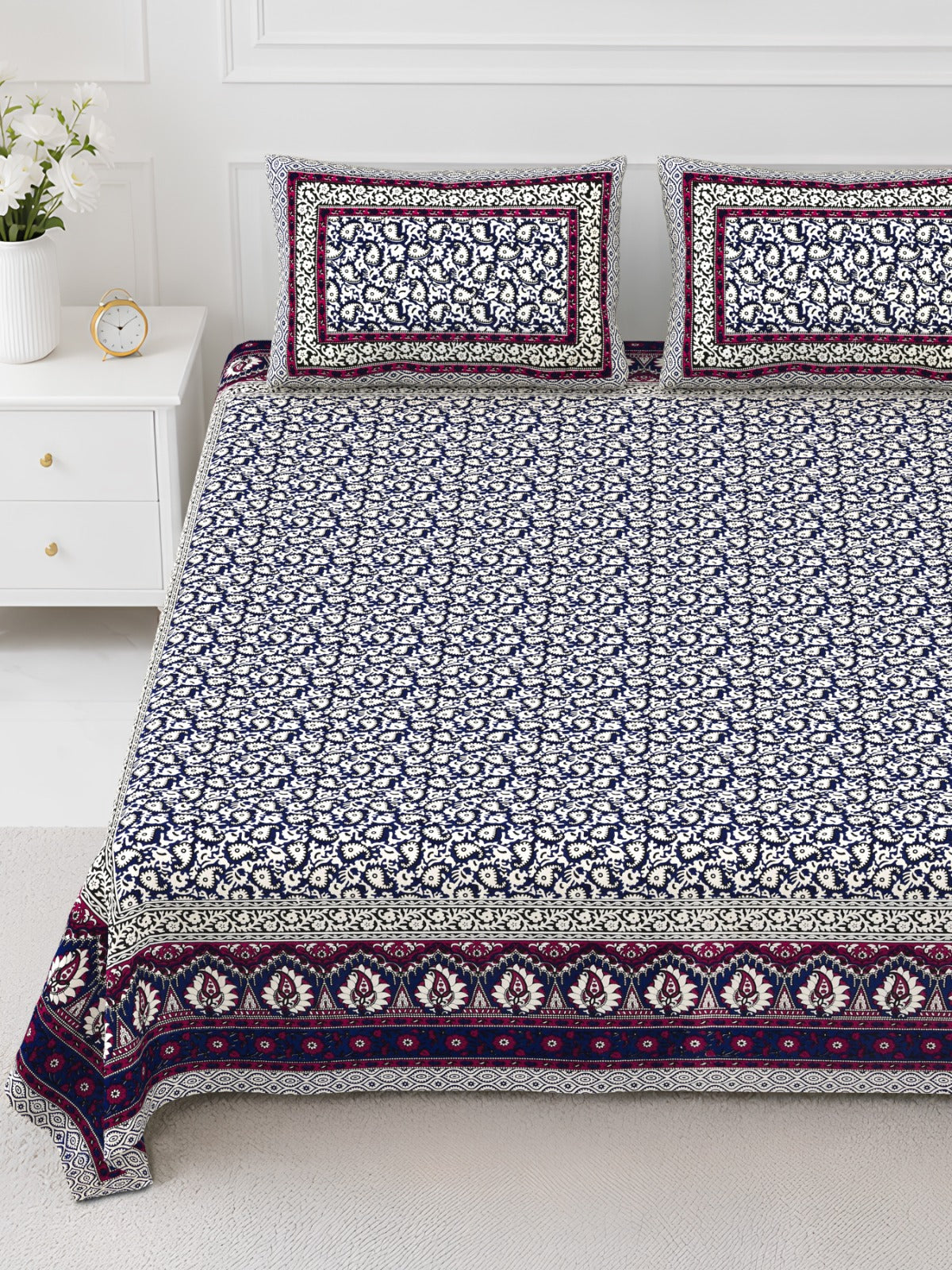 Elite Purple Grey Floral Jaal Cotton Double Bedsheet 90x108 with 2 Pillow Covers Bedsheet 1B4GNhLn17qcGeLxoxgzmU2qEjeilMIjh_w2000