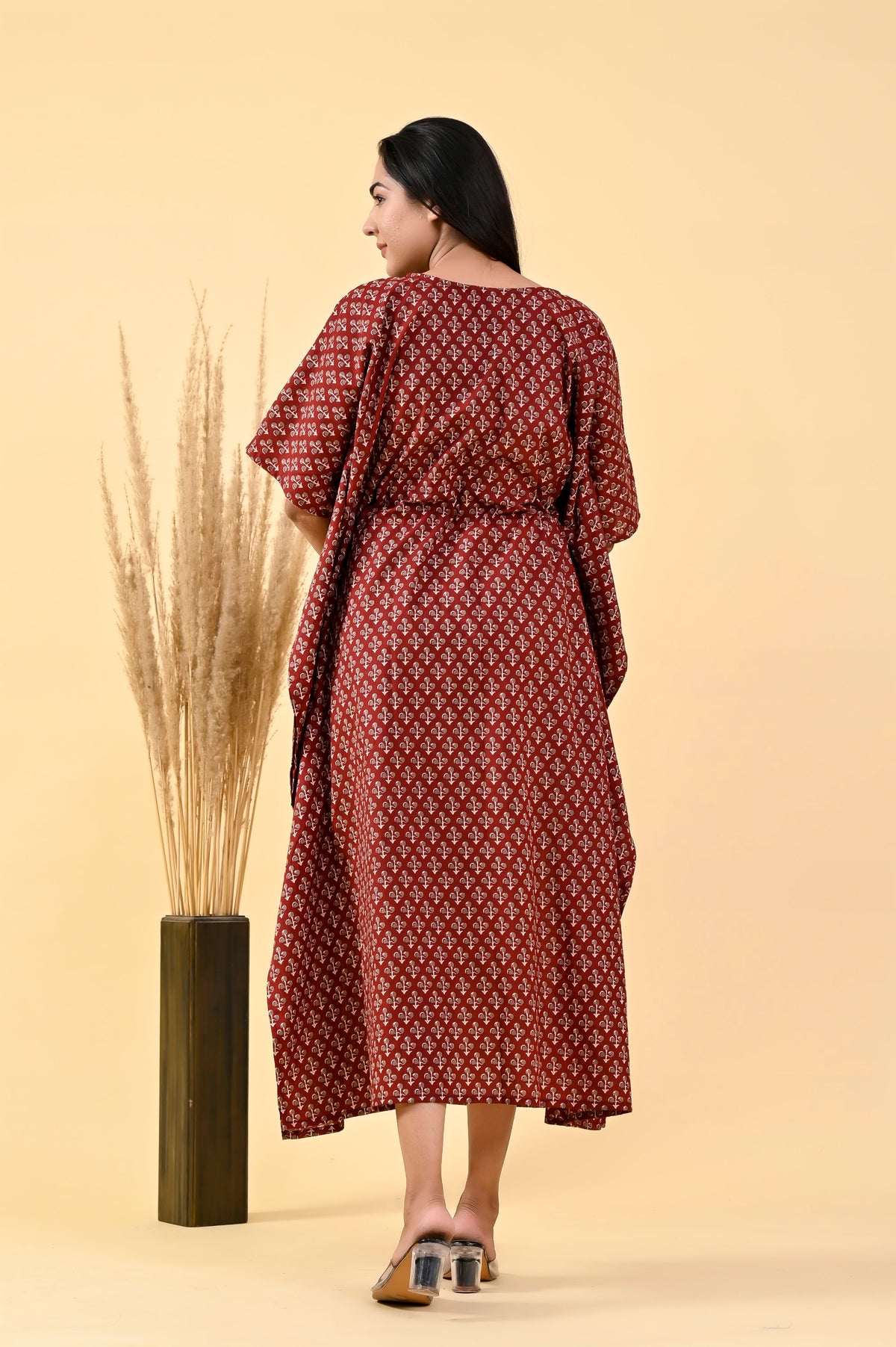 Maroon Buta long kaftan – make to order wholesale – view 2
