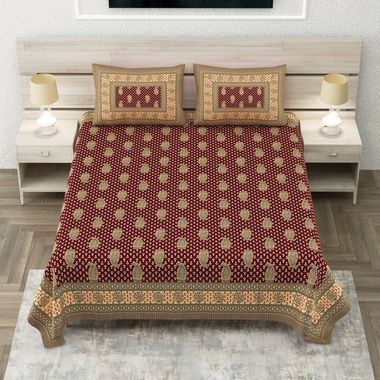Royal Sanganer Maroon Booti Pure Cotton Double Bedsheet 90x108 with 2 Pillow Covers Bedsheet 1BARdxAg7qutnWtM5oybWzy6_D5yXVR1s_w2000