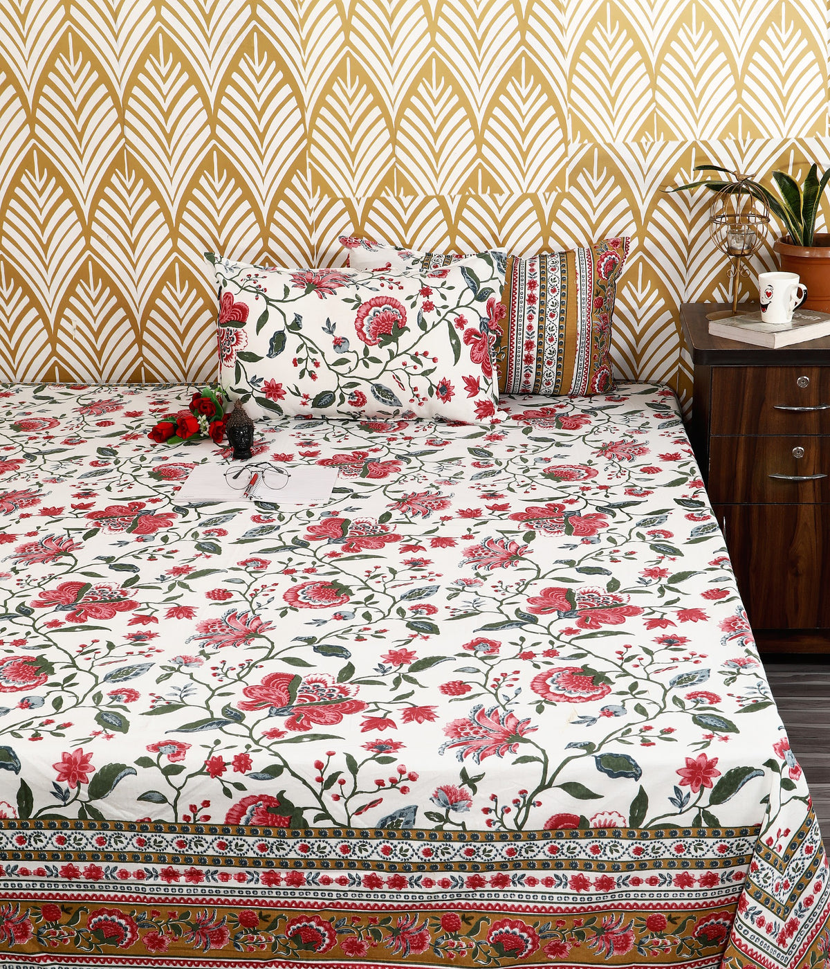 Bagru Mahal Rose Garden Bel Cotton King Size Bedsheet 108x108 with 2 Pillow Covers Bedsheet 1BDv_peb-LoJemumI9H7LxNeRuBsWybaj_w2000