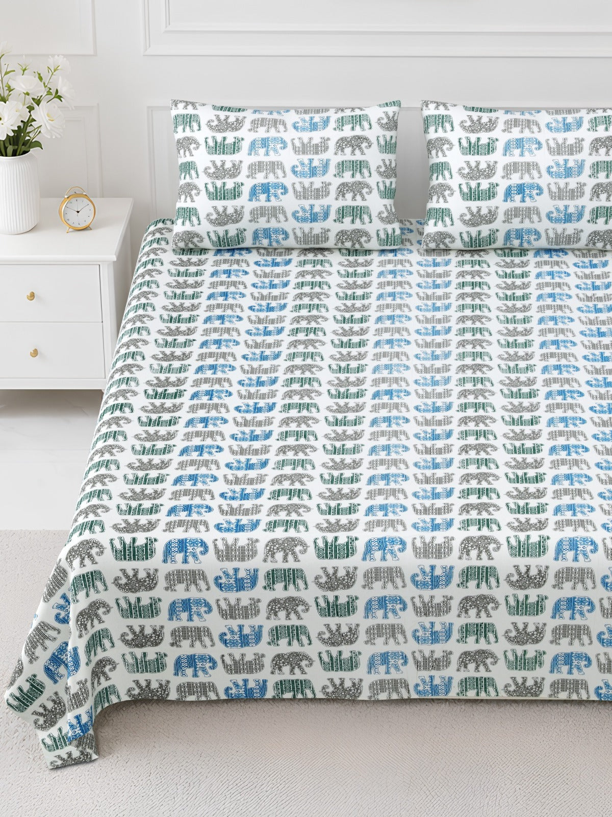 Elite Blue Elephant Parade Cotton Double Bedsheet 90x108 with 2 Pillow Covers Bedsheet 1Be85Gr_RnYXSm0IMjGQYiNfaE__NxspH_w2000