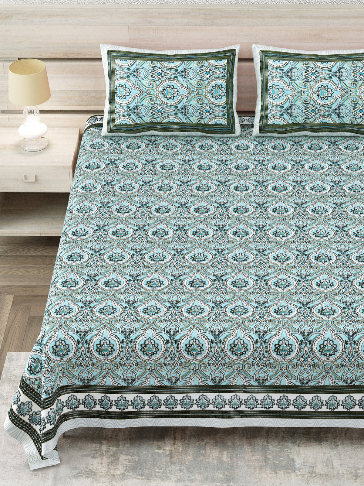 Avantika Teal Floral Jaal Cotton King Size Bedsheet 108x108 With 2 Pillow Covers Bedsheet 1BeKXw1zjZjd3xEzrKYNai07uWS5iZzcb_w2000