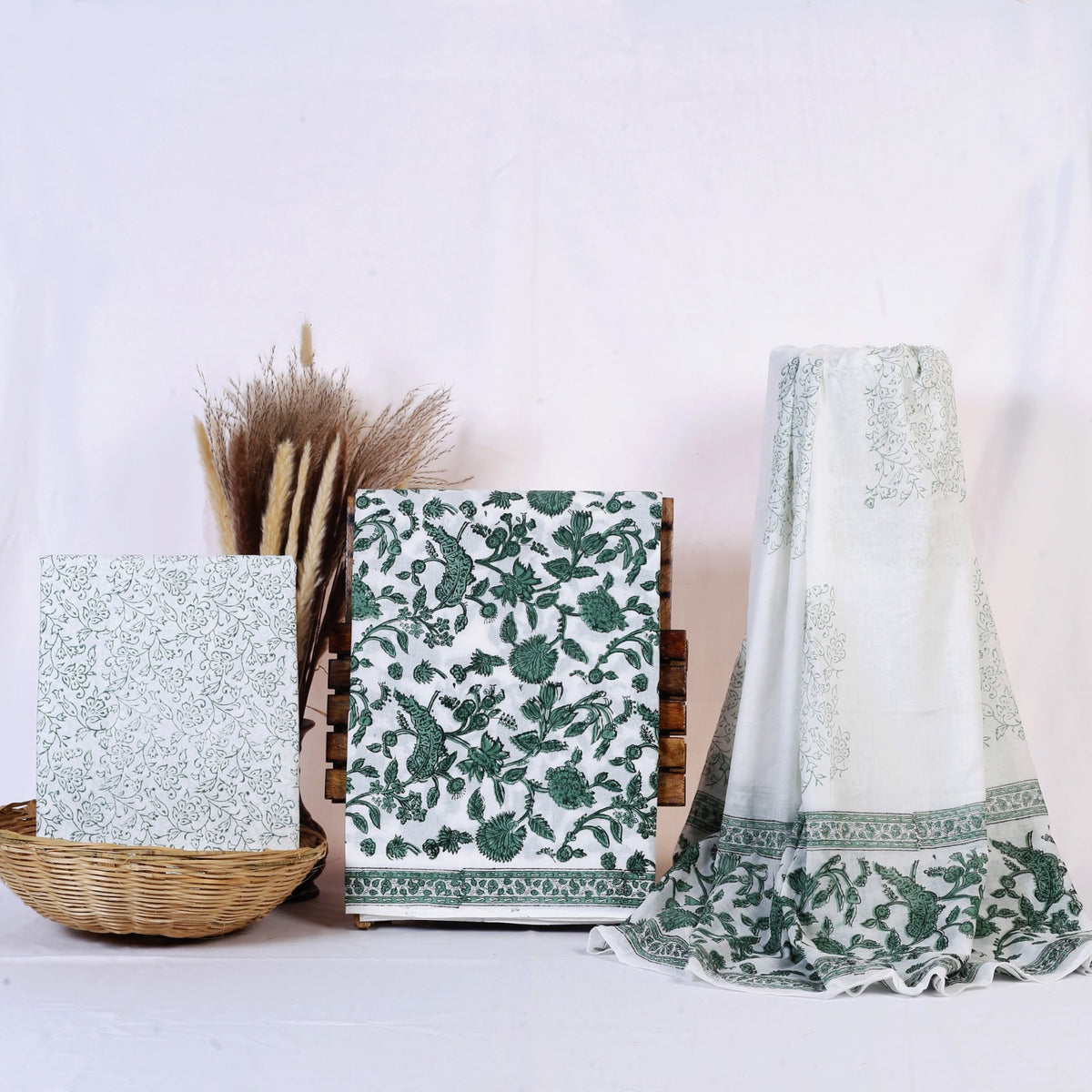Hand Block Print Cotton Suit Material with Mulmul Dupatta | Hara Panchhi – Green Bird Garden | Bottle Green & White | Wholesale Suit Material 1Bebr7DfL6DNpNODsmvXfxNSnlpDzgYOh_s0