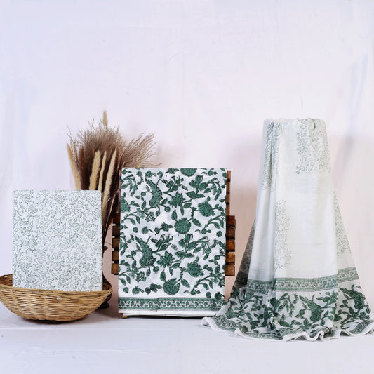 Hand Block Print Cotton Suit Material with Mulmul Dupatta | Hara Panchhi – Green Bird Garden | Bottle Green & White | Wholesale Suit Material 1Bebr7DfL6DNpNODsmvXfxNSnlpDzgYOh_s0