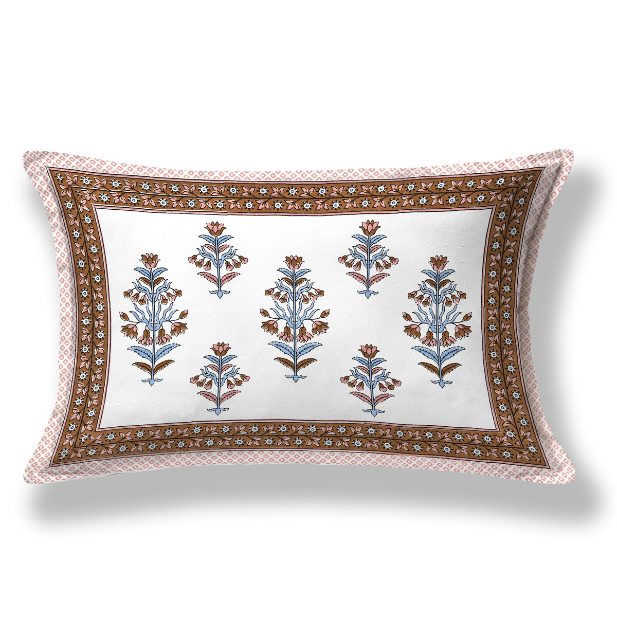 Elora Brown Border Mughal Buta Murugan cotton single bedsheet 60x90 with pillow cover – brown – wholesale Jaipur – view 2