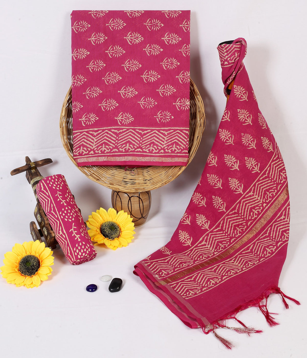 Rani Buta Rani Pink Buta Chanderi silk hand block print suit material