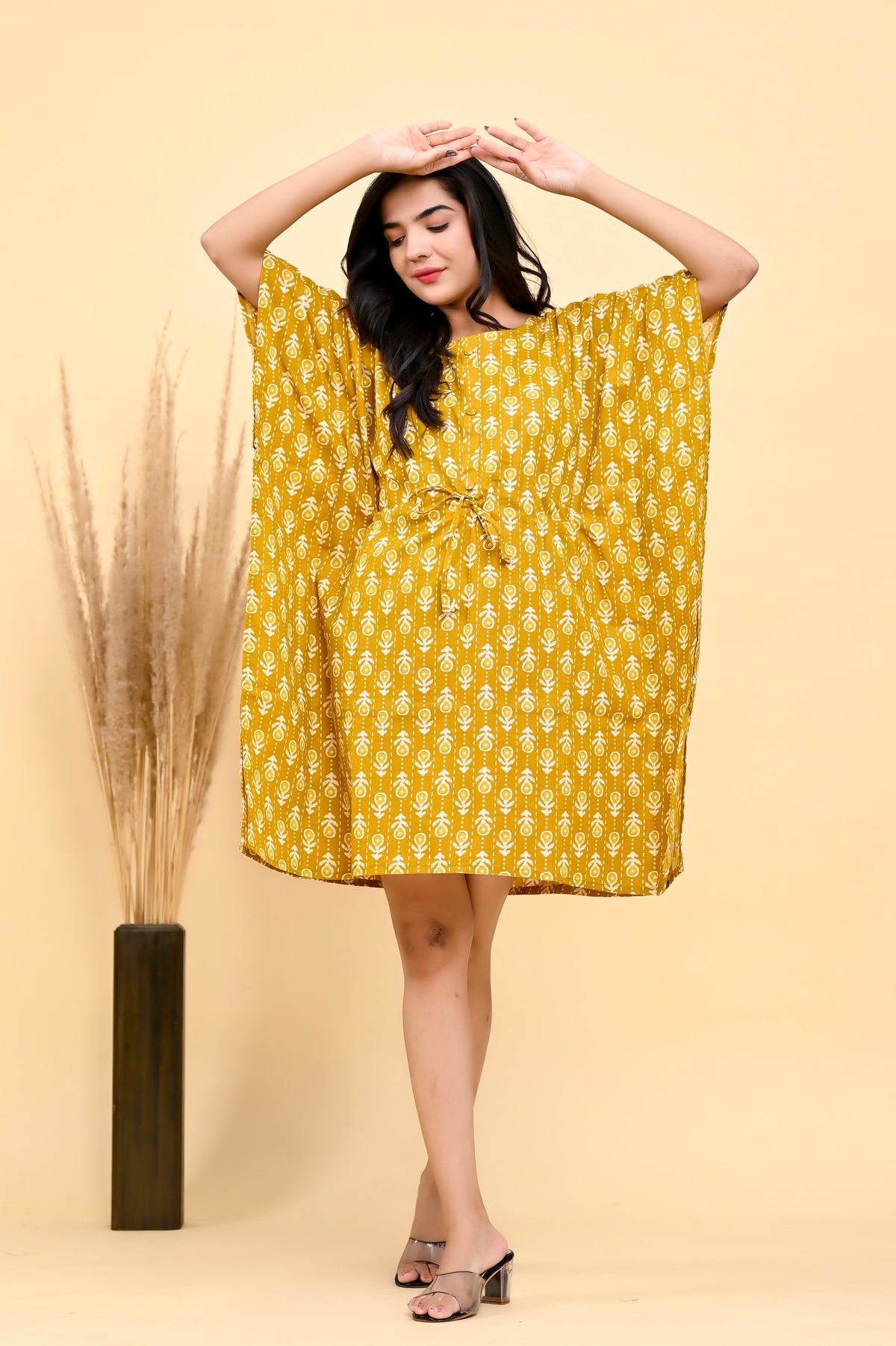 Mustard Buta kaftan dress – make to order wholesale – view 3