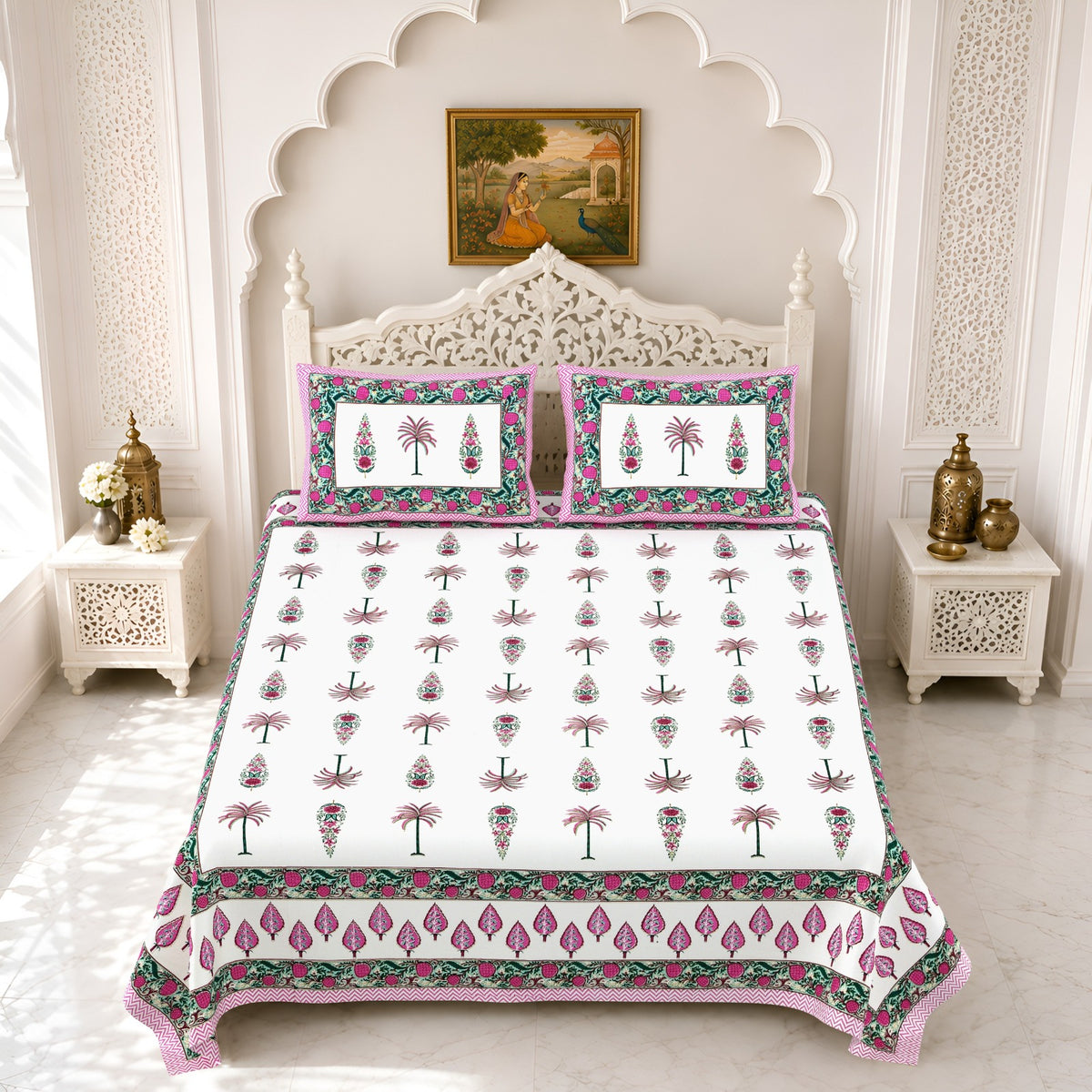 Premium Royal Block Pink Palm Tree Cotton Double Bedsheet 90x108 with 2 Pillow Covers Bedsheet 1CGaDygtgWwL_TZ--9ir0g39t44ma8hDV_w2000