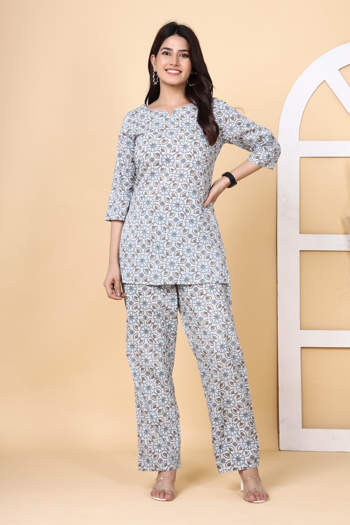 Printed Cotton Co-ord Set – Top & Pant – Blue Grey Floral (Make to Order) Ready to Wear 1CHLPRRMI4fdZEJrA1lLfCT73sdSYE_tM_w2000