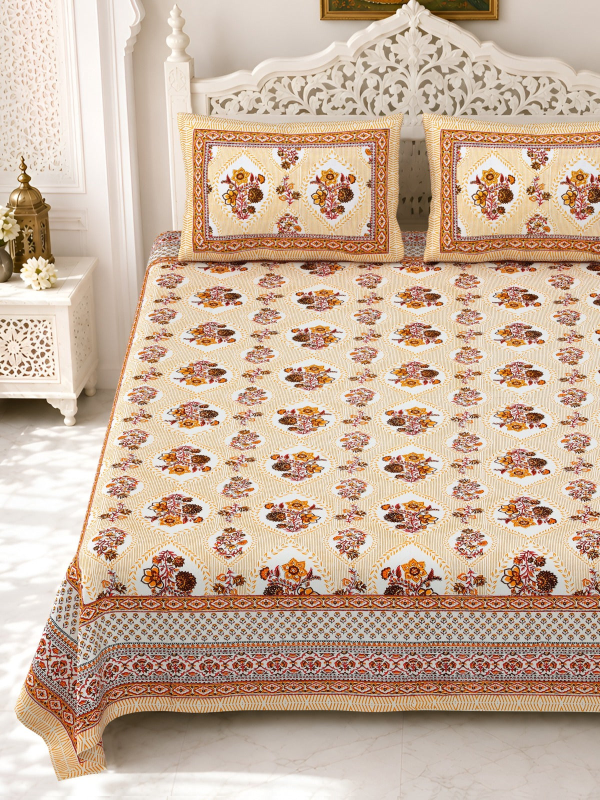 Premium Royal Block Peach Floral Bouquet Cotton Double Bedsheet 90x108 with 2 Pillow Covers Bedsheet 1Cd9_DXNeMe2aWLR86lM1oJUAk-0yGk_V_w2000