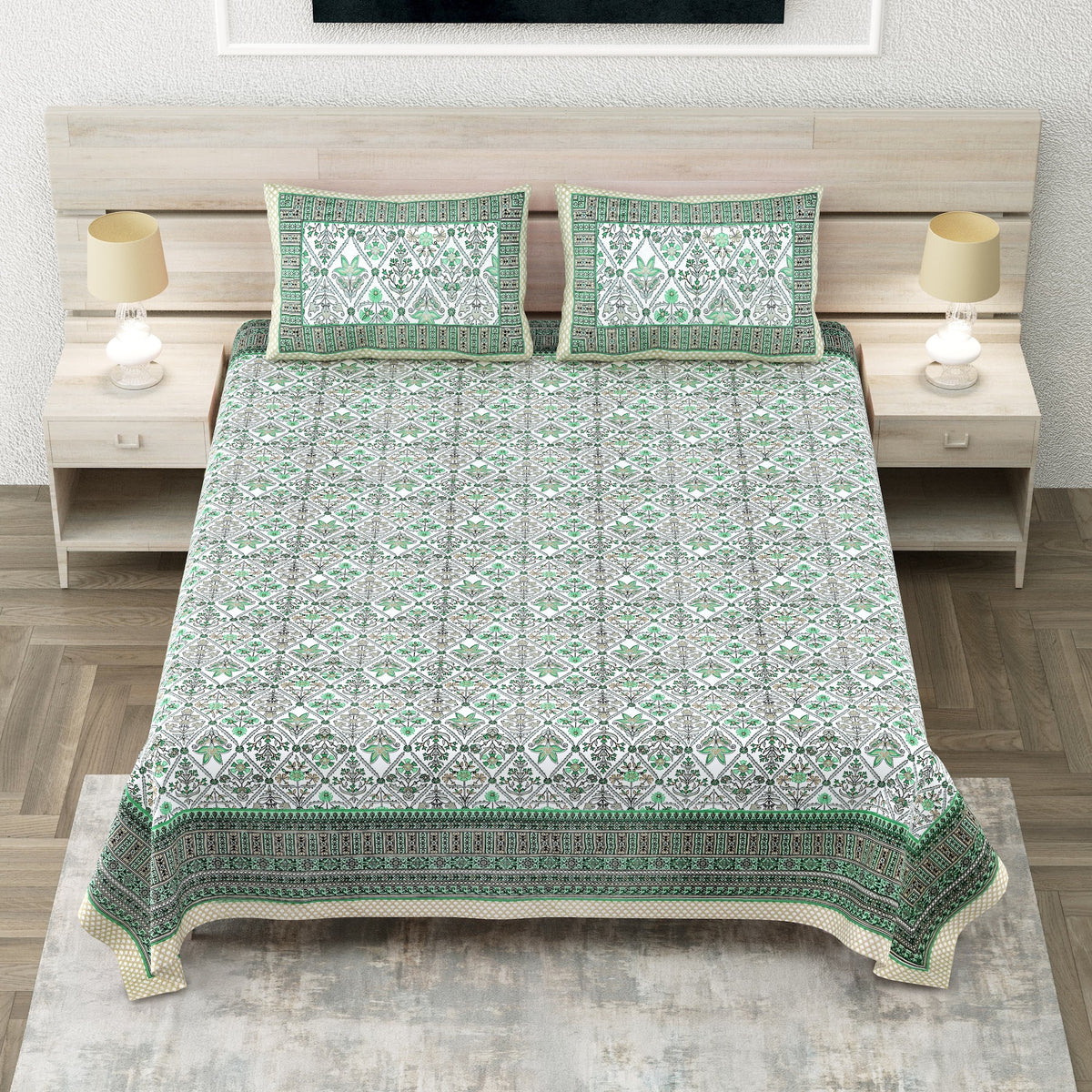Avantika Sage Green Floral Jaal Cotton King Size Bedsheet With Two Pillow Covers Bedsheet 1Ci5l6Z4bIv3ZEBzQUSXIw3pjdO5qzdaa_w2000