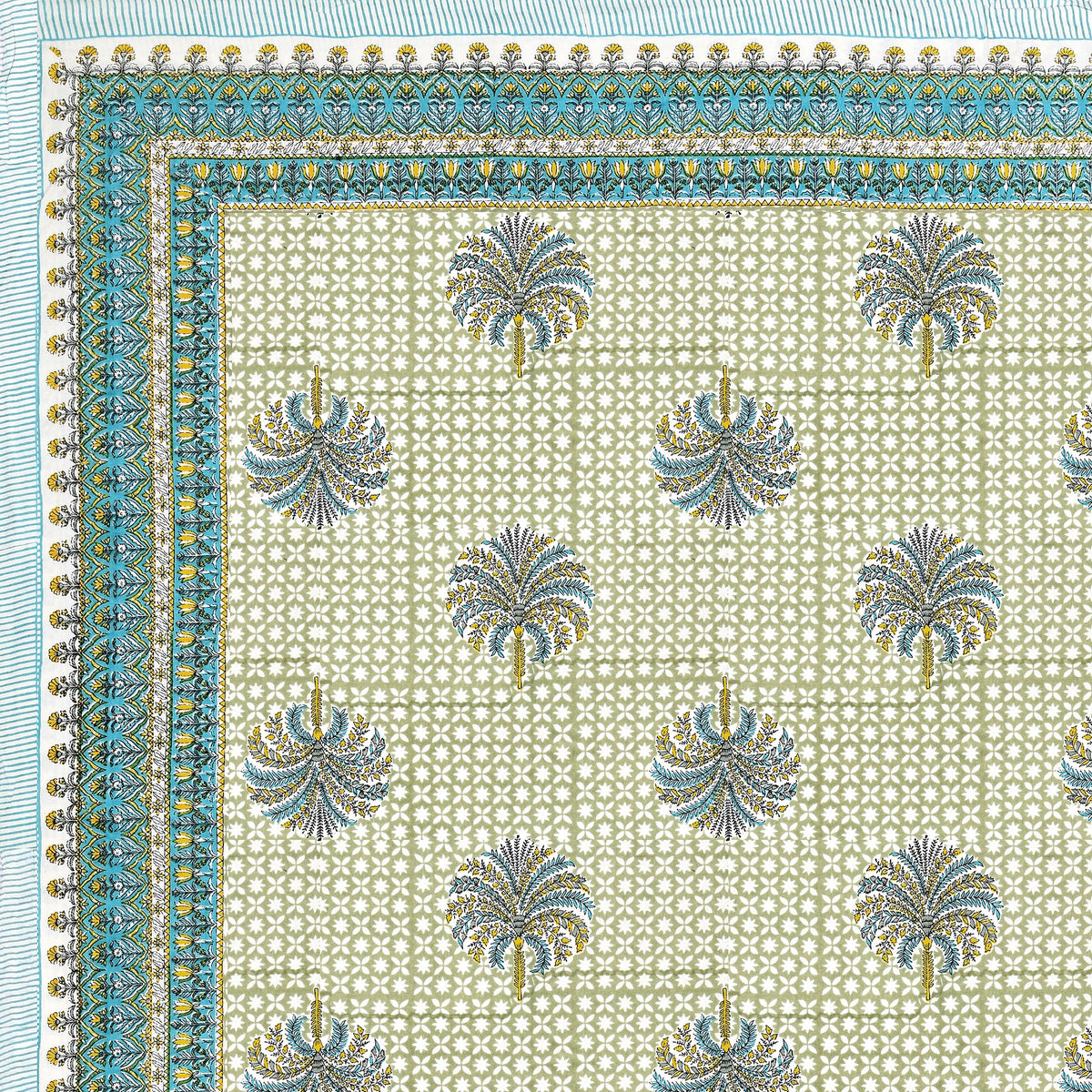 Mint Green Palm Buta pure cotton double bedsheet 90x108 – Unnati collection – view 4