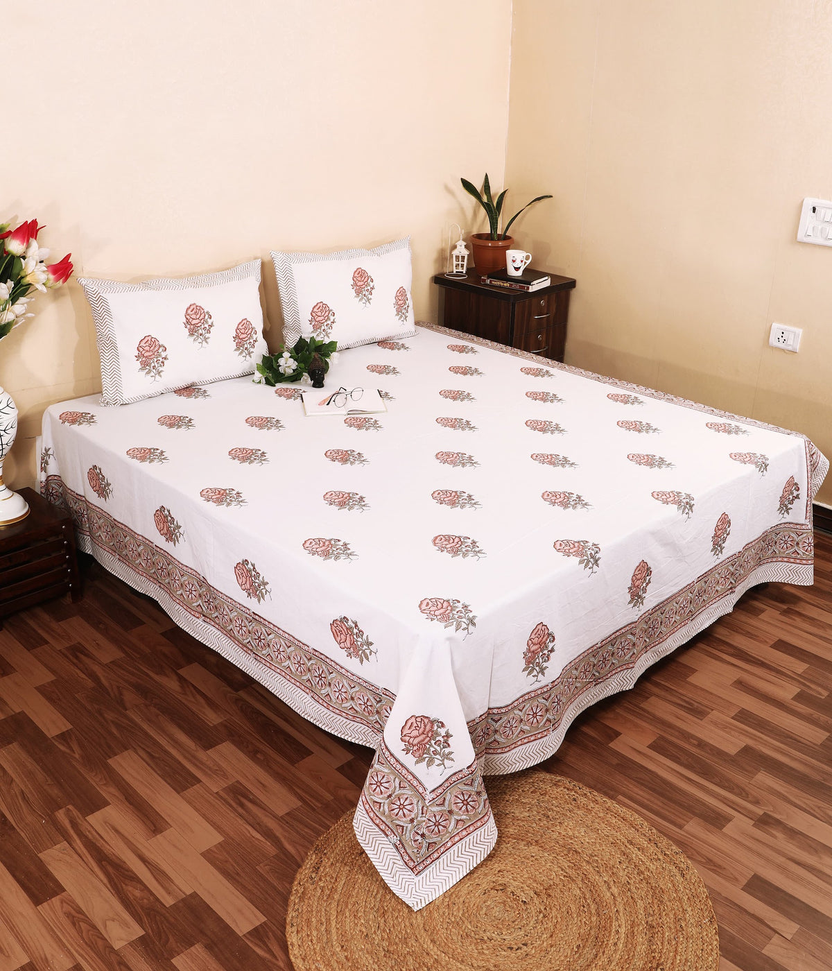 Peach Guldasta Hand Block Printed Murugan Cotton Double Bedsheet 95x108 with 2 Pillow Covers Bedsheet 1D4BIPf1eF6DvMsnVXxsNjtKaZL7GDLWT_w2000