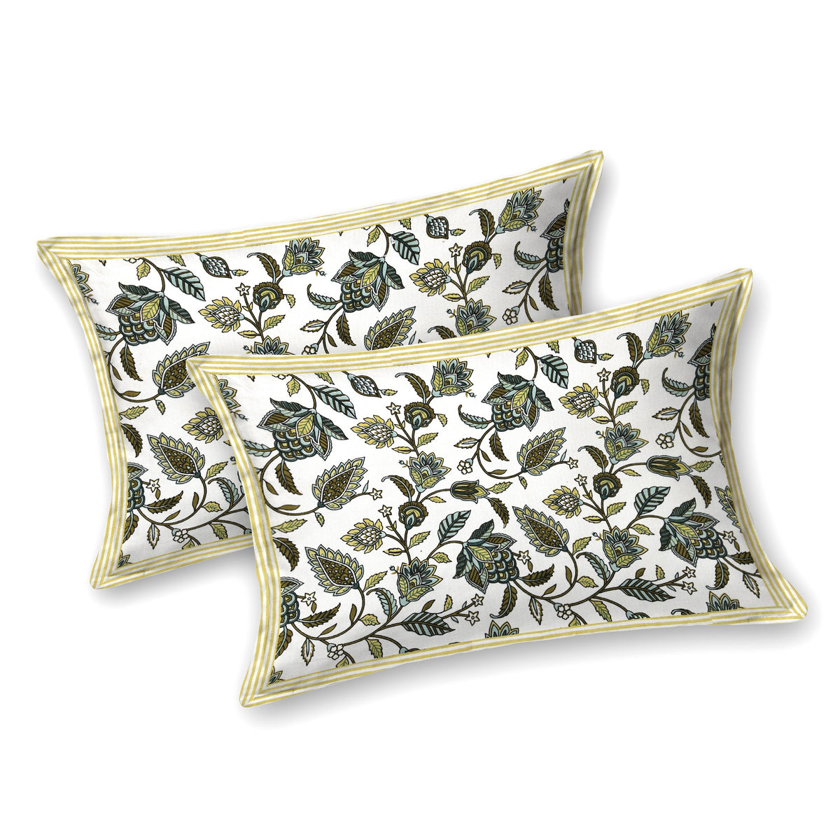 Kalashree Olive Leaf Jaal premium cotton double bedsheet 100x108 with 2 pillow covers – olive green – wholesale Jaipur – view 3
