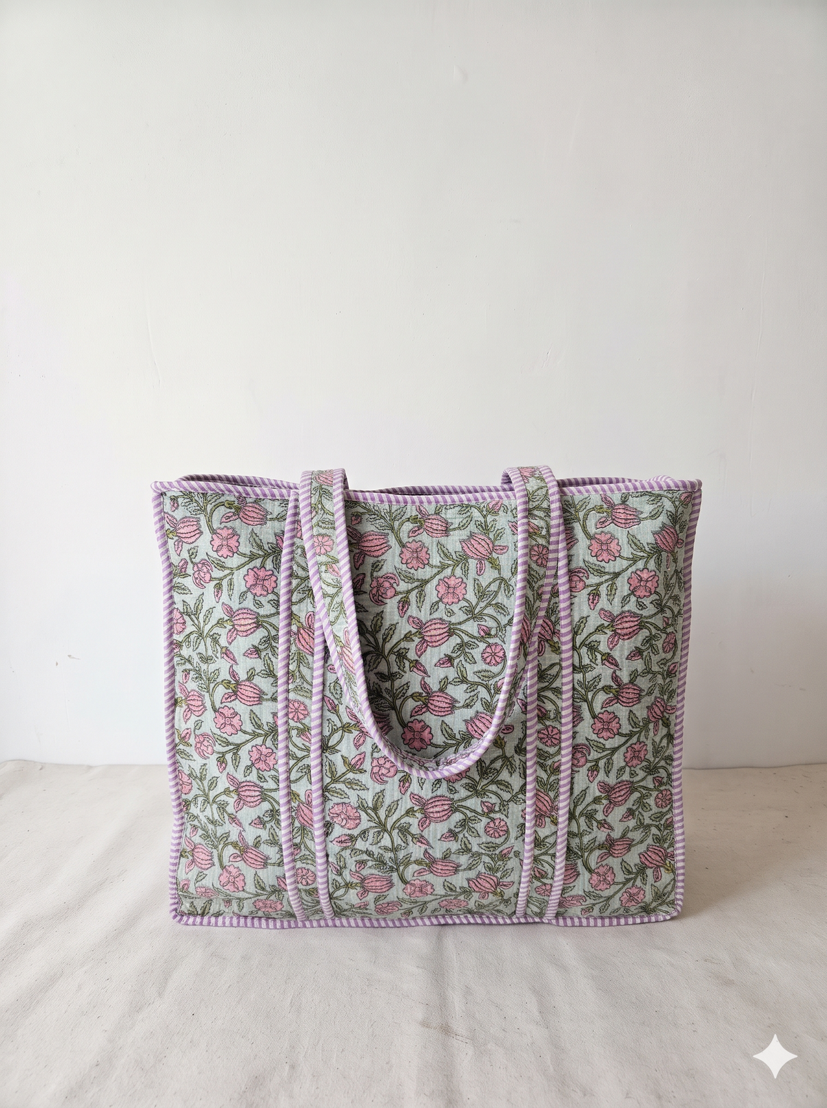 Jaipuri Printed Quilted Cotton Tote Bag | Gulabi Hari Jaal – Pink Green Floral | 18x18 inch | Zipper & Inside Pocket | Wholesale Tote Bag 1DQvb0ZrtyHPHEHmeHtEQKESuaNPXrqbv_w2000