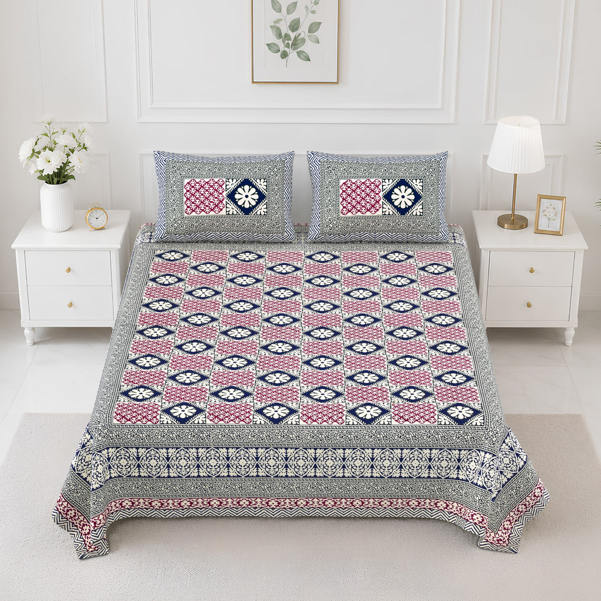 Elite Pink Diamond Medallion Cotton Double Bedsheet 90x108 with 2 Pillow Covers Bedsheet 1Df7jopiIhWsA_9rGCX-uNt2z87d7tQio_w2000