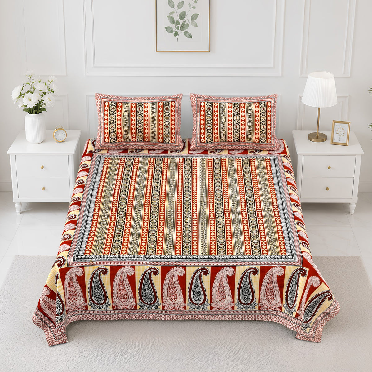 Elite Coral Stripe Paisley Cotton Double Bedsheet 90x108 with 2 Pillow Covers Bedsheet 1ECPVtnMgjwZYr2WWzrEm_wv_ikReVgpI_w2000