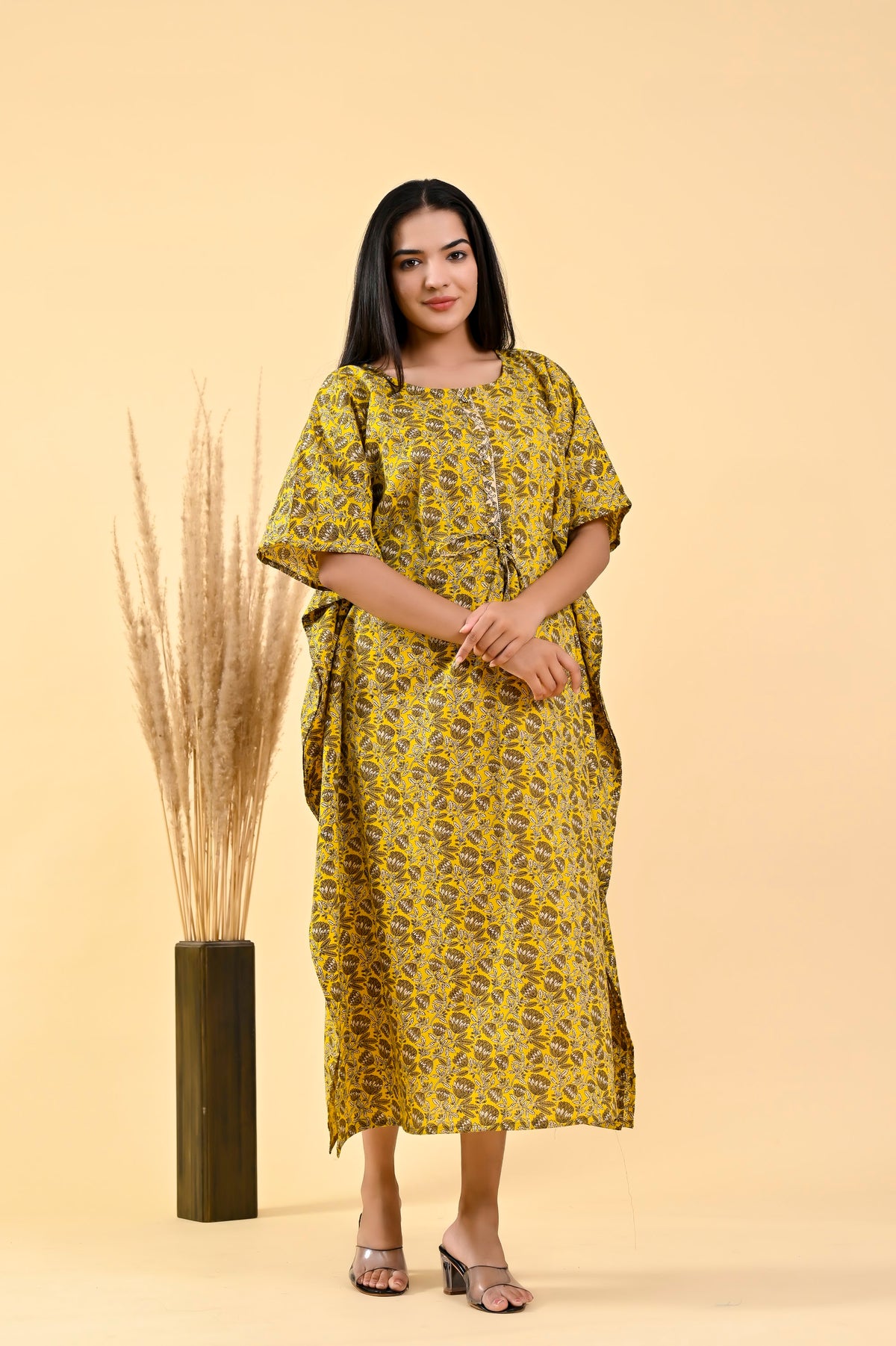 Mustard Buta long kaftan – make to order wholesale – view 4