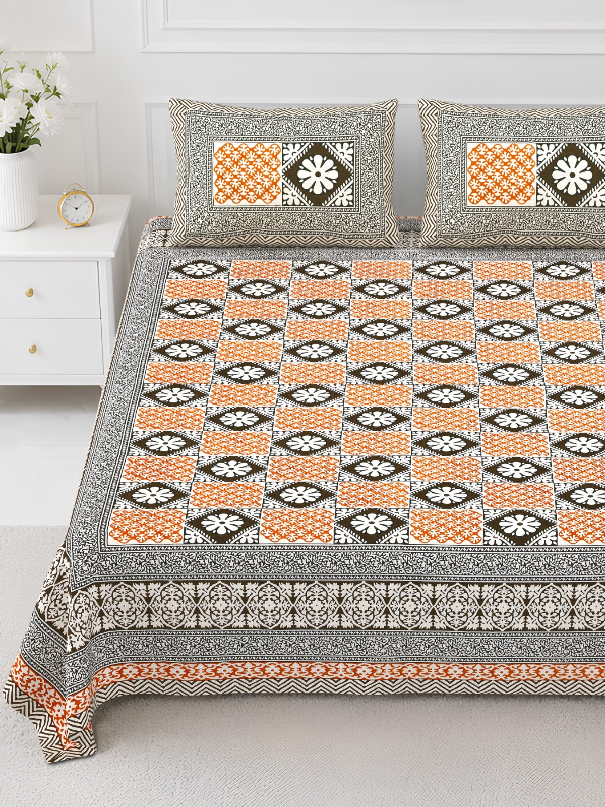 Elite Orange Diamond Medallion Cotton Double Bedsheet 90x108 with 2 Pillow Covers Bedsheet 1EdJnwejq79TkcoAJIIfytKY4oT2X-cH__w2000