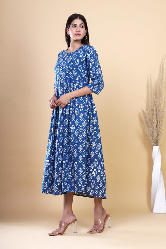 Printed Cotton Tiered Kurti Dress – Blue Floral Long (Make to Order) Ready to Wear 1EgvHwKVxbCQNgVZSaZF5am0oGN_n57G__w2000